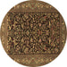 Round Machine Washable Persian Brown Traditional Rug, wshtr2192brn