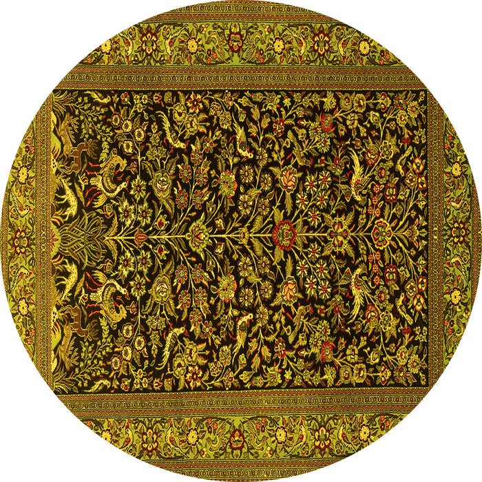 Round Machine Washable Persian Yellow Traditional Rug, wshtr2192yw