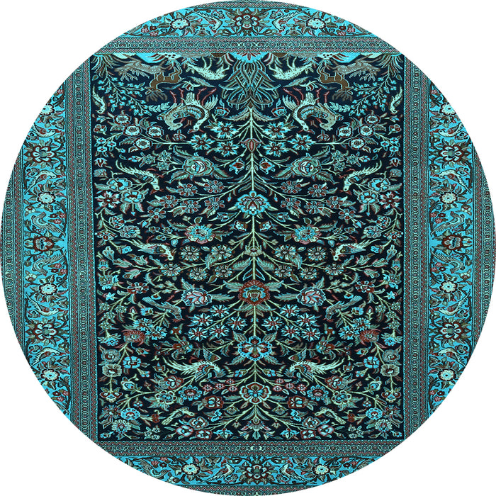 Round Machine Washable Persian Light Blue Traditional Rug, wshtr2192lblu