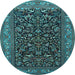 Round Machine Washable Persian Light Blue Traditional Rug, wshtr2192lblu