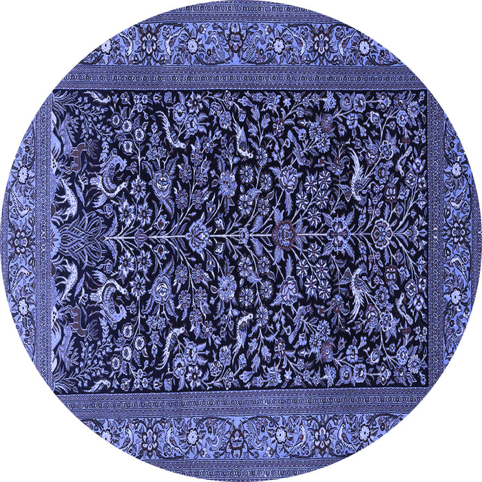 Round Machine Washable Persian Blue Traditional Rug, wshtr2192blu