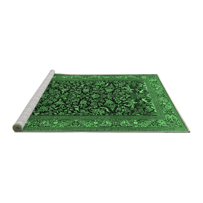 Sideview of Machine Washable Persian Emerald Green Traditional Area Rugs, wshtr2192emgrn