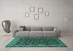 Machine Washable Persian Turquoise Traditional Area Rugs in a Living Room,, wshtr2192turq