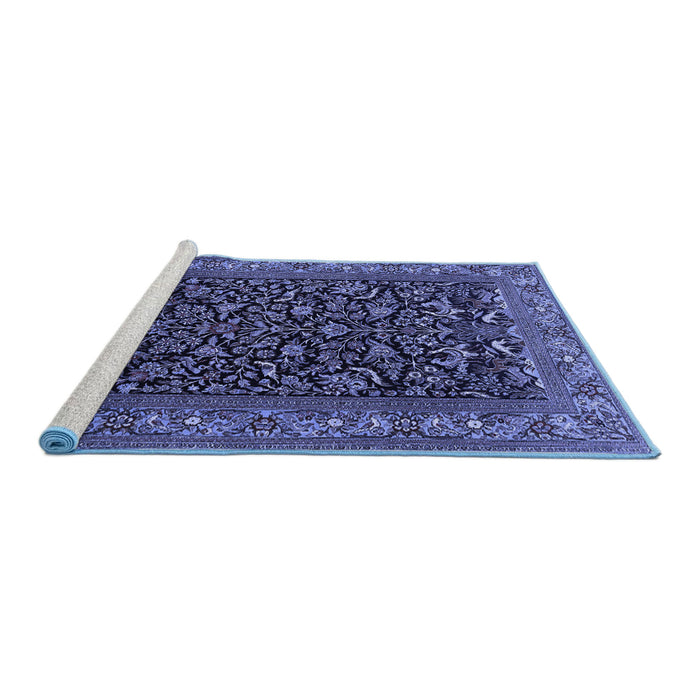 Sideview of Machine Washable Persian Blue Traditional Rug, wshtr2192blu