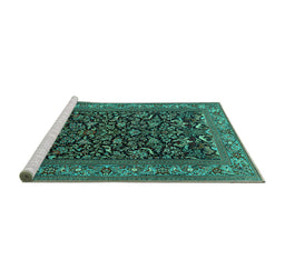 Sideview of Machine Washable Persian Turquoise Traditional Area Rugs, wshtr2192turq