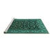 Sideview of Machine Washable Persian Turquoise Traditional Area Rugs, wshtr2192turq