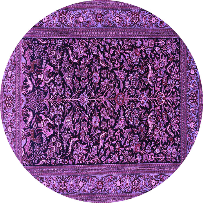 Round Machine Washable Persian Purple Traditional Area Rugs, wshtr2192pur