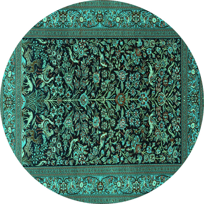 Round Machine Washable Persian Turquoise Traditional Area Rugs, wshtr2192turq