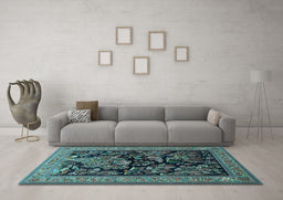 Machine Washable Persian Light Blue Traditional Rug in a Living Room, wshtr2193lblu