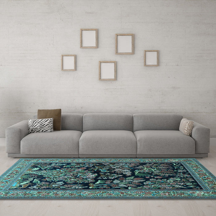 Machine Washable Persian Light Blue Traditional Rug in a Living Room, wshtr2193lblu