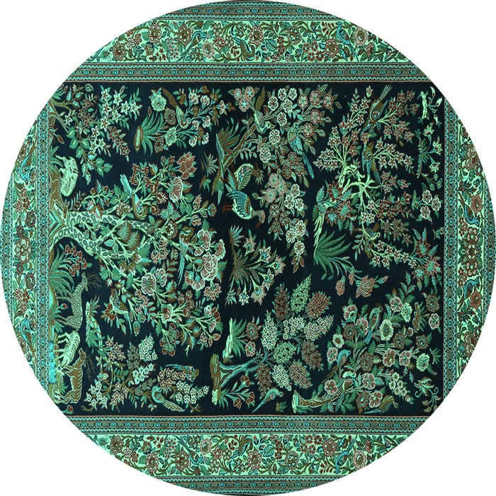 Round Persian Turquoise Traditional Rug, tr2193turq
