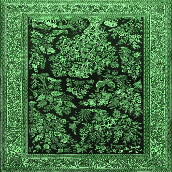 Square Persian Emerald Green Traditional Rug, tr2193emgrn