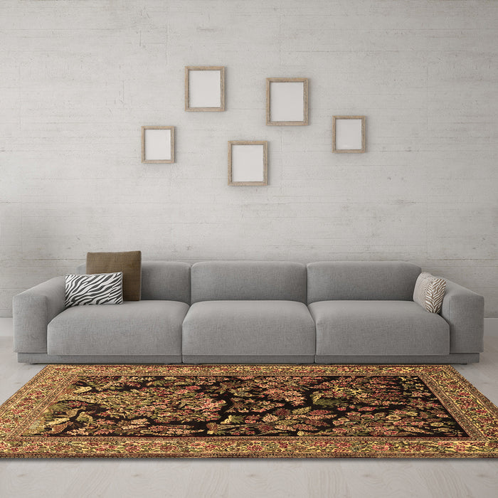 Machine Washable Persian Brown Traditional Rug in a Living Room,, wshtr2193brn