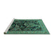 Sideview of Machine Washable Persian Turquoise Traditional Area Rugs, wshtr2193turq