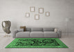 Machine Washable Persian Emerald Green Traditional Area Rugs in a Living Room,, wshtr2193emgrn