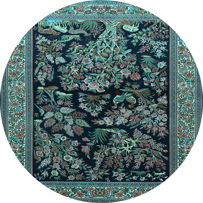 Round Machine Washable Persian Light Blue Traditional Rug, wshtr2193lblu