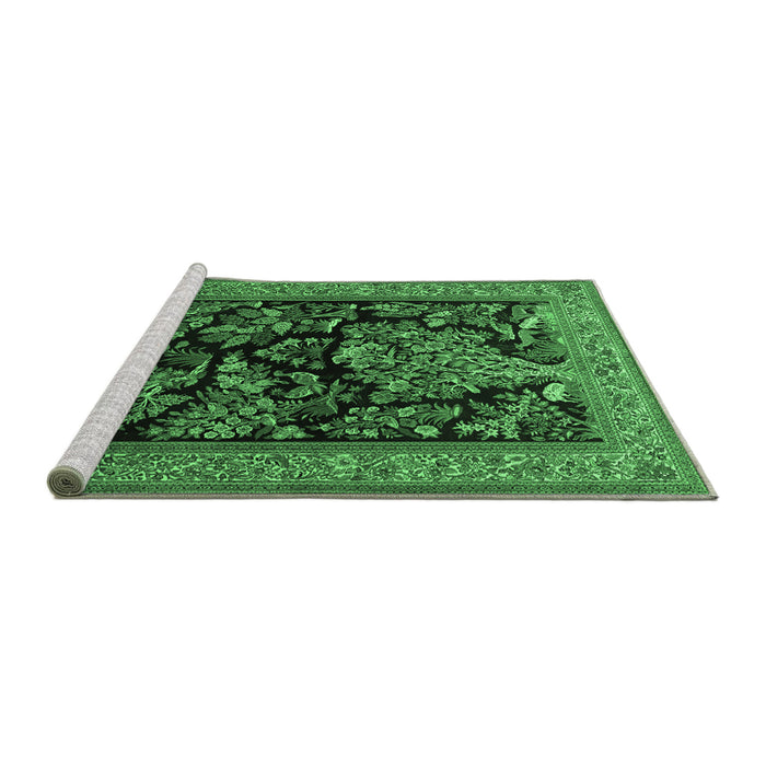 Sideview of Machine Washable Persian Emerald Green Traditional Area Rugs, wshtr2193emgrn