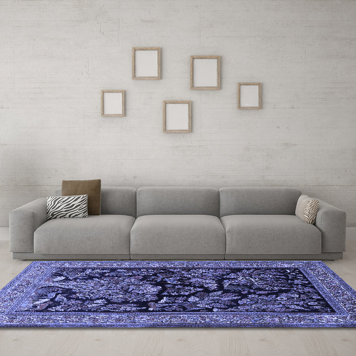 Machine Washable Persian Blue Traditional Rug in a Living Room, wshtr2193blu