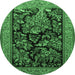 Round Persian Emerald Green Traditional Rug, tr2193emgrn