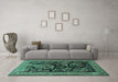 Machine Washable Persian Turquoise Traditional Area Rugs in a Living Room,, wshtr2193turq