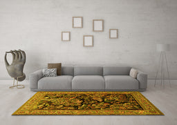 Machine Washable Persian Yellow Traditional Rug in a Living Room, wshtr2193yw