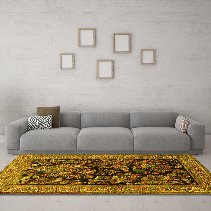 Machine Washable Persian Yellow Traditional Rug in a Living Room, wshtr2193yw