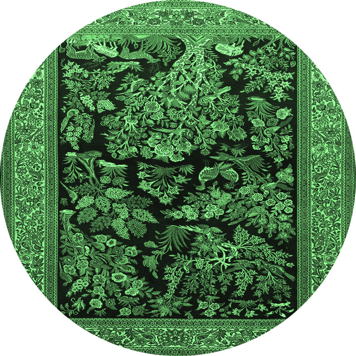 Round Machine Washable Persian Emerald Green Traditional Area Rugs, wshtr2193emgrn