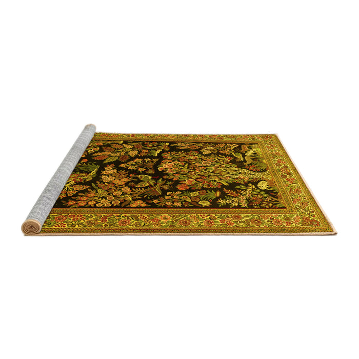 Sideview of Machine Washable Persian Yellow Traditional Rug, wshtr2193yw