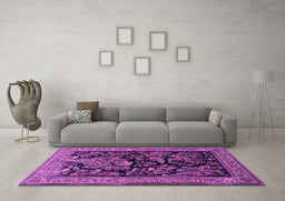 Machine Washable Persian Purple Traditional Area Rugs in a Living Room, wshtr2193pur