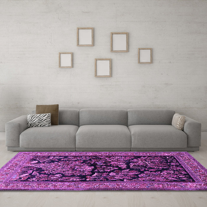 Machine Washable Persian Purple Traditional Area Rugs in a Living Room, wshtr2193pur