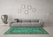 Machine Washable Animal Turquoise Traditional Area Rugs in a Living Room,, wshtr2194turq