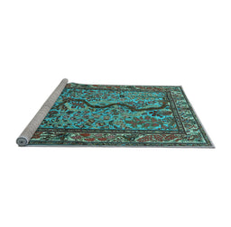 Sideview of Machine Washable Animal Light Blue Traditional Rug, wshtr2194lblu