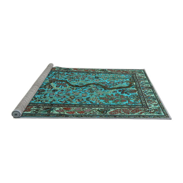 Sideview of Machine Washable Animal Light Blue Traditional Rug, wshtr2194lblu
