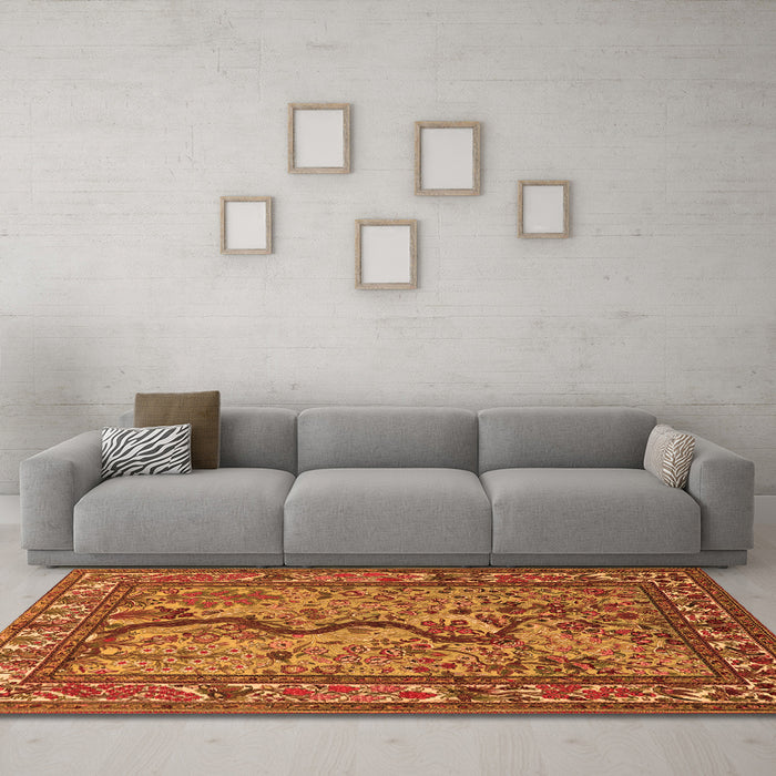 Machine Washable Animal Orange Traditional Area Rugs in a Living Room, wshtr2194org