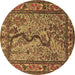 Round Animal Brown Traditional Rug, tr2194brn