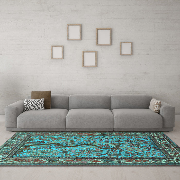 Machine Washable Animal Light Blue Traditional Rug in a Living Room, wshtr2194lblu