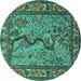 Round Animal Turquoise Traditional Rug, tr2194turq