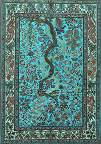 Animal Light Blue Traditional Rug, tr2194lblu