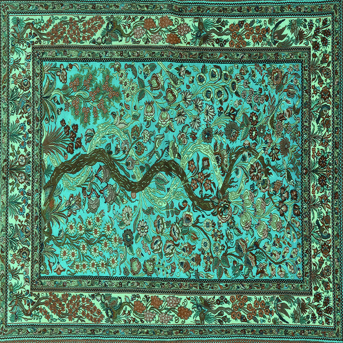 Square Machine Washable Animal Turquoise Traditional Area Rugs, wshtr2194turq