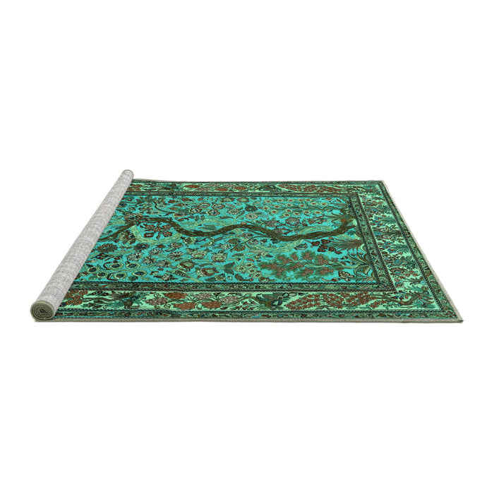 Sideview of Machine Washable Animal Turquoise Traditional Area Rugs, wshtr2194turq