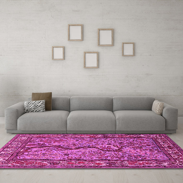 Machine Washable Animal Pink Traditional Rug in a Living Room, wshtr2194pnk