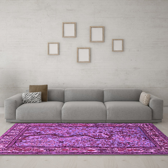 Machine Washable Animal Purple Traditional Area Rugs in a Living Room, wshtr2194pur