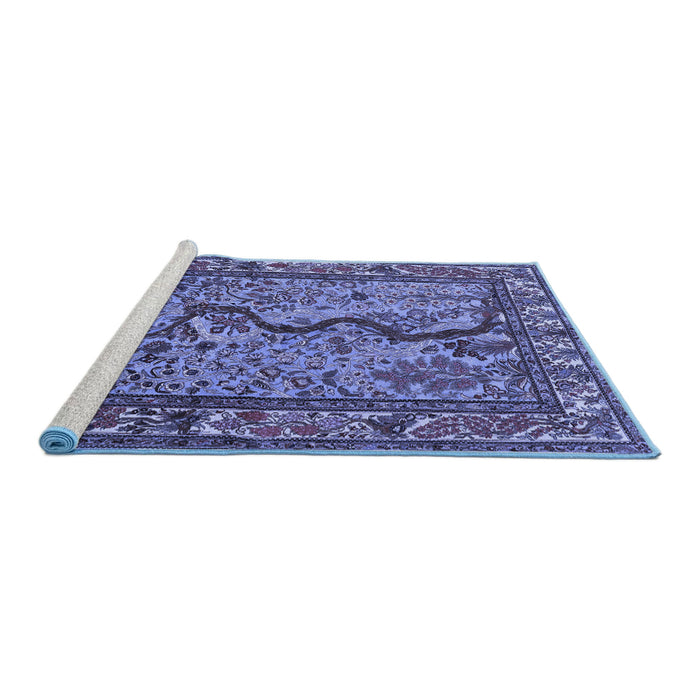 Sideview of Machine Washable Animal Blue Traditional Rug, wshtr2194blu