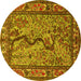 Round Animal Yellow Traditional Rug, tr2194yw