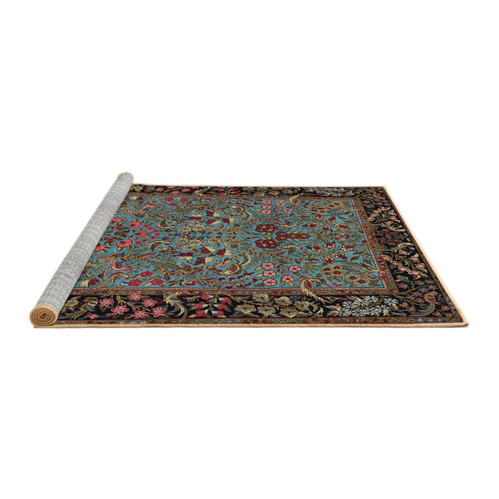 Sideview of Machine Washable Traditional Khaki Green Rug, wshtr2195