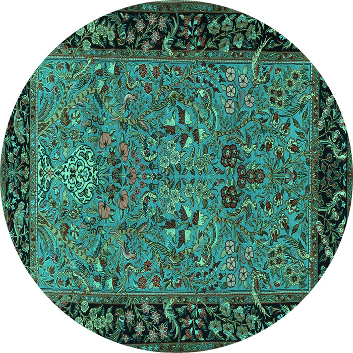 Round Animal Turquoise Traditional Rug, tr2195turq