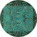 Round Animal Turquoise Traditional Rug, tr2195turq