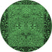 Round Machine Washable Animal Emerald Green Traditional Area Rugs, wshtr2195emgrn