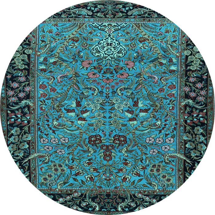 Round Machine Washable Animal Light Blue Traditional Rug, wshtr2195lblu