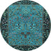 Round Machine Washable Animal Light Blue Traditional Rug, wshtr2195lblu